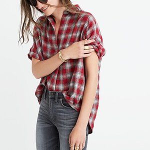 Madewell Courier Button-Back Flannel Shirt (Red) XS